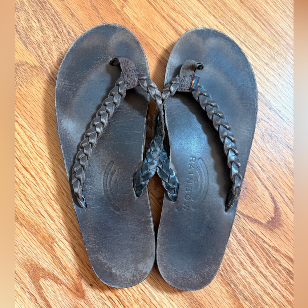Rainbow Dark Brown Braided Sandals